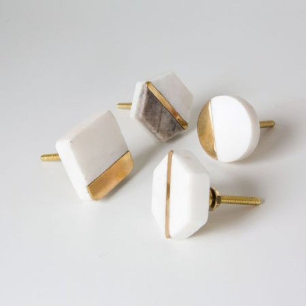 Modern White Stone + Gold Square Knobs | SET OF 6 | NEW IN BOX!!! - Picture 6 of 6